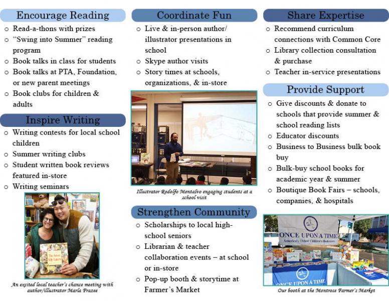 Literacy Resources for Schools, Libraries, & Organizations Brochure from Once Upon A Time Bookstore