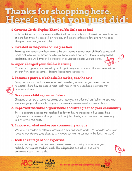 Here's What You Just Did for America's Oldest Children's Bookstore Handout for Independent Bookstores